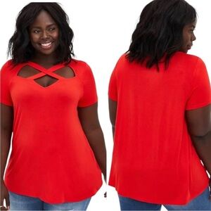 Torrid Red Crisscross super soft jersey knit short sleeve shirt size 1